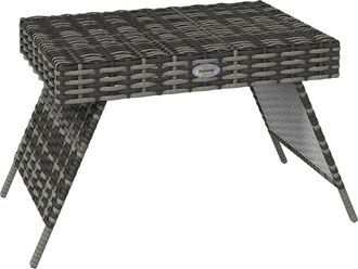 OUTSUNNY Foldable Outdoor Coffee Table - Metal Frame Rattan Side Table - Grey | TJ Hughes