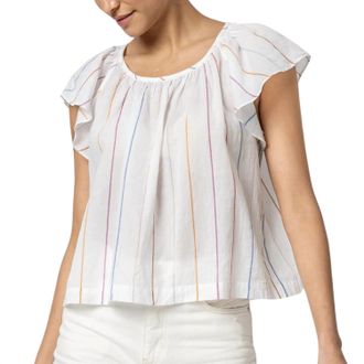 Lilla P Womens Shirred Short Sleeve Raglan Top In Multi Stripe