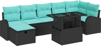 vidaXL Conjunto De Sof&aacute; De Jard&iacute;n 8 Uds. Negro Rat&aacute;n Sint&eacute;tico Vidaxl