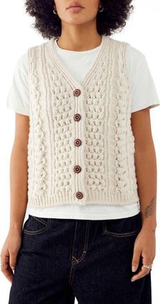 BDG Cable Button-Up Vest in Cream 3 at Nordstrom, Size X-Small