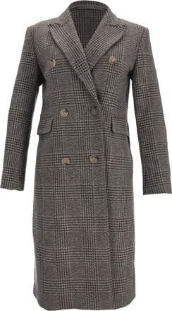 Sandro Sandro Houndstooth Print Long Coat Brown Wool
