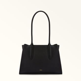 Furla Meridiana Borsa Shopping M Nero Nero Pelle Di Vitello Doppia Napoli Donna
