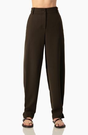 Ivonne Tapered Cuff Utility Relaxed Pants with High-Waist and Ankle Straps in Brown at Nordstrom, Size 14