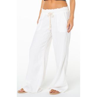 Roxy Oceanside Wide Leg Linen Blend Drawstring Pants in Sea Salt at Nordstrom, Size Xx-Large