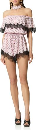 AFRM Emun Crocus Scarf Print Off the Shoulder Romper with Removable Scarf in Crocus Foulard at Nordstrom, Size X-Small