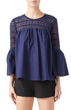 endless rose Bell Sleeve Lace Poplin Blouse in Navy at Nordstrom Rack, Size X-Small