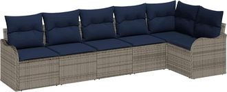 vidaXL Conjunto De Sof&aacute; De Jard&iacute;n 6 Uds. 6 Plaza Gris Rat&aacute;n Sint&eacute;tico Vidaxl