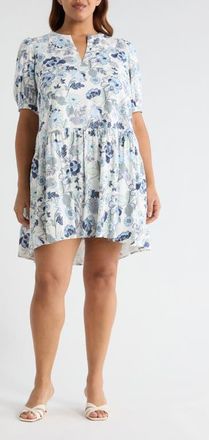 Sugarlips Wrenley Floral Print Minidress in White-Blues at Nordstrom, Size 1 X