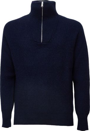 Amaranto Ribbed Knit Sweater with High Collar and Half Zipper