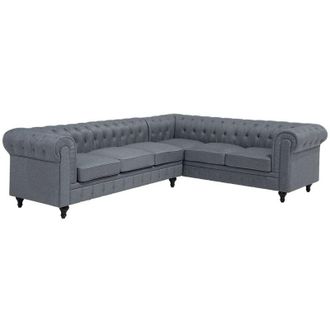 Beliani Beliani - Divano Angolare Tessuto Grigio Chiaro Gambe Legno Scuro Versione Sinistra Chesterfield