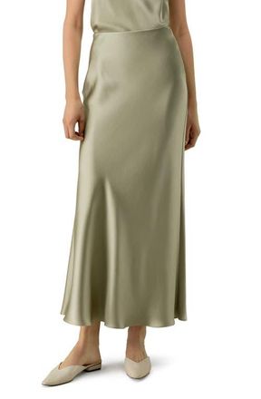 LilySilk Womens Double-Faced Silk Charmeuse Maxi Skirt in Artichoke at Nordstrom, Size 10