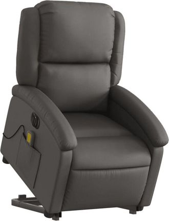 vidaXL Vidaxl - Sill&oacute;n Reclinable Masaje El&eacute;ctrico De Pie Cuero Aut&eacute;ntico Gris