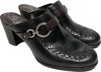 Brighton Womens Gemini Mules Leather Heel In Gemini Blk/choc