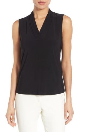 Anne Klein Triple Pleat V-Neck Jersey Top in Black at Nordstrom, Size Xx-Small