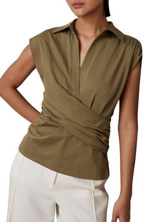 Reiss Jean Ruched Stretch Cotton Top in Khaki Green at Nordstrom Rack, Size X-Large