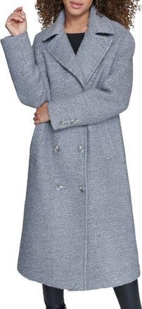 Karl Lagerfeld Textured Double Breasted Coat in Grey at Nordstrom Rack, Size Xx-Large