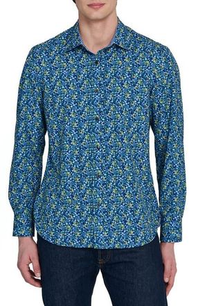 ConStruct Slim Fit Budding Floral Performance Long Sleeve Shirt in Navy/yellow at Nordstrom, Size Xx-Large
