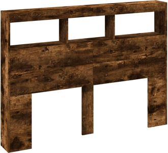 Berkfield Home Headboard Cabinet with LED Smoked Oak 140x17x102 cm in Brown | Size: 140 x 17 x 102 cm