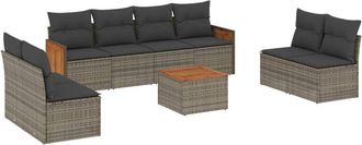 vidaXL Set De Muebles De Jard&iacute;n 9 Pzas Y Cojines Rat&aacute;n Sint&eacute;tico Gris Vidaxl