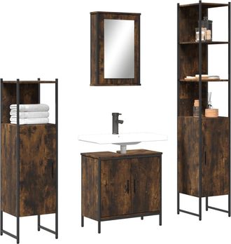 vidaXL Vidaxl - Set De Muebles Ba&ntilde;o 4 Pzas Madera Contrachapada Roble Ahumado