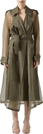 Federica Tosi Trenchcoat van organza - Dames - Jas met riem - Groen - M - Organza - Jassen