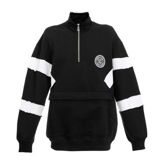 Balmain Sweatshirts, male, Black, Size: L Circle Logo Cotton Sweatshirt