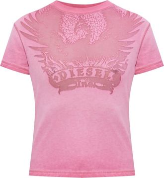 Diesel Tops, Dames, Roze, XL, Katoen, Slim T-shirt met d&eacute;vor&eacute; Phoenix