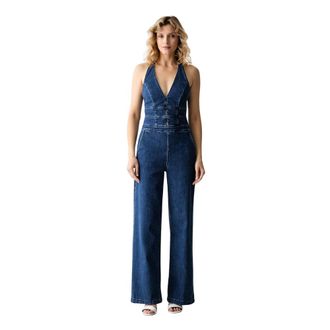 Guess Jumpsuits & Playsuits, Dames, Blauw, XL, Denim, Val Halter Denim Jumpsuit
