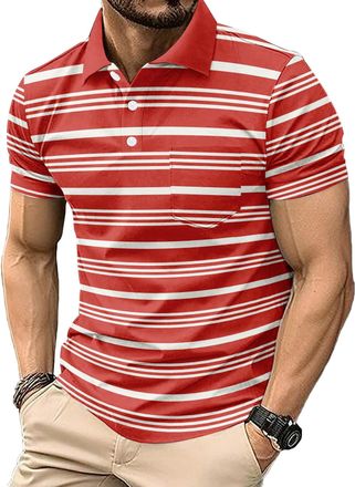 Generic Mens Casual Polo Shirts Short Sleeve Fashion Golf Shirt Classic Striped Slim Fit T-Shirts (UK, Alpha, XXL, Regular, Regular, 7)