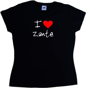 Tee Tree Designs I Love Heart Zante Black Ladies T-Shirt (White Print)-Size 8