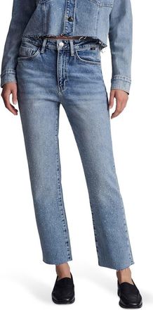 Mavi New York Rhinestone Chew Hem Ankle Straight Leg Jeans in Shiny Mid Denim at Nordstrom Rack, Size 25 X 28