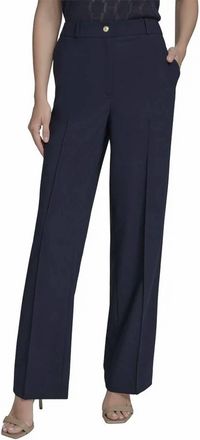 Halston Heritage Straight Leg High Rise Pant In Navy