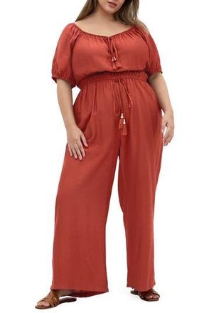 City Chic Erica Wide Leg Jumpsuit in Cinnamon at Nordstrom Rack, Size 18W