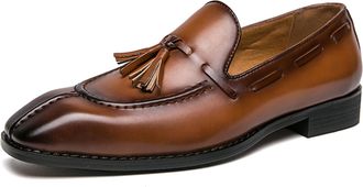Generic Mens Casual Loafers Leather Fashion Tassel Slip on Driving Flats Dress Shoes Black Brown (Light Brown,6.5)