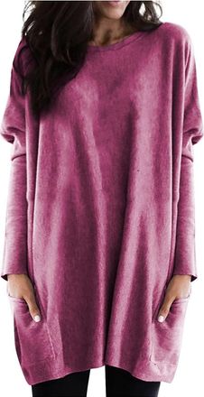 Generic Autumn Tops for Women UK Womens Round Neck Long Sleeve Tops Plus Size Shirts Lightweight Sweatshirts Loose Casual Tunic With Pockets Blouses Deals of 