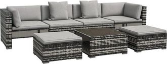 OUTSUNNY 7 PCs Rattan Garden Furniture Set with Side Shelf, Stools, Table, Grey - Outsunny