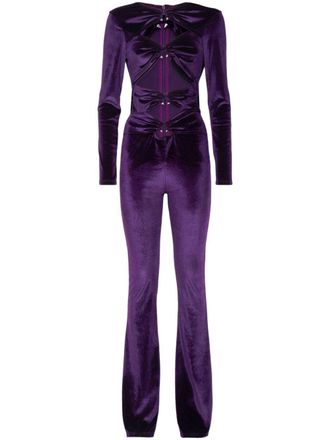 Philipp Plein cut out-detail long-sleeve jumpsuit - women - Elastane/Polyester - S - Purple