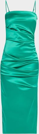 La Petite Robe Di Chiara Boni Keiky Square-Neck Draped Satin Midi Dress