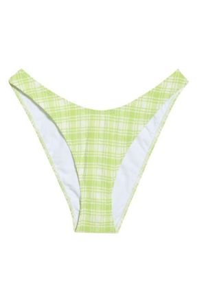 PacSun Rae Plaid High Cut Bikini Bottoms in Green/White at Nordstrom, Size X-Small
