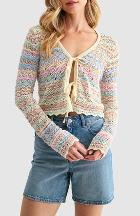 Lush Crochet Lace Tie Front Top in Beige/Pastel Multi at Nordstrom Rack, Size X-Small