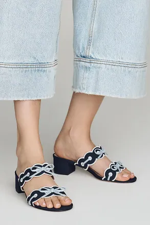 Maeve Bow Scalloped Double-Strap Block Heels