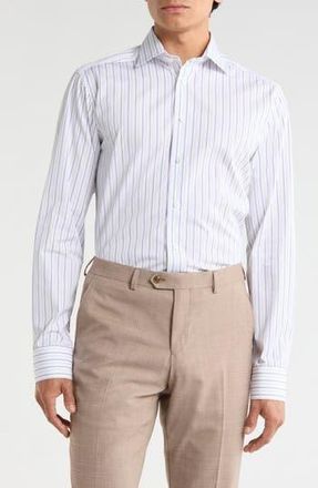 Eton Slim Fit Stripe Dress Shirt in Medium Blue at Nordstrom Rack, Size 17.5