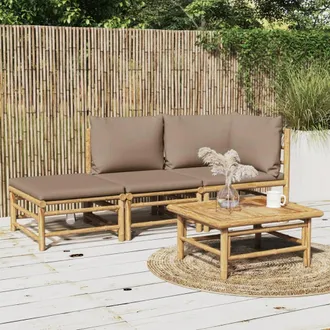 vidaXL Vidaxl - Set De Muebles De Jard&iacute;n 3 Piezas Bamb&uacute; Y Cojines Gris Taupe