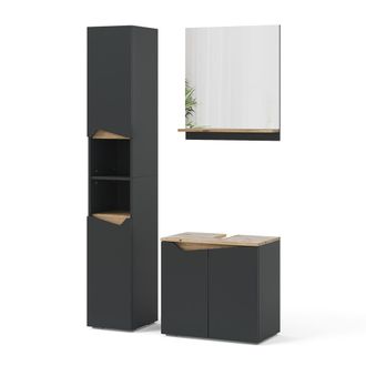 Vicco Conjunto De Muebles De Ba&ntilde;o Marelle, Antracita, 3 Partes, Con Unidad Alta
