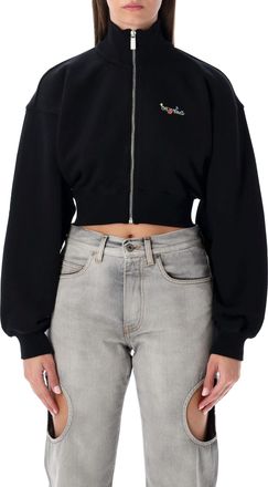 Off-white Off-white Black Crop Zip Fleece With Arrow Glass Print