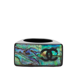 Chanel Black Blue Plastic Band Ring (Pre-Owned)