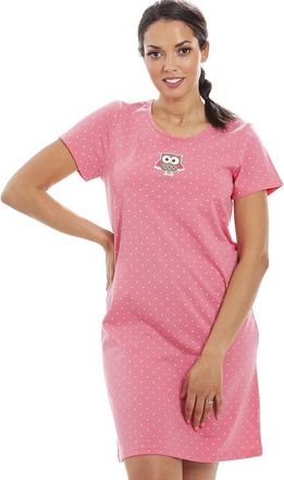 Camille Womens Smooth Soft Cotton Summer Nightshirts 14-16 Pink Owl