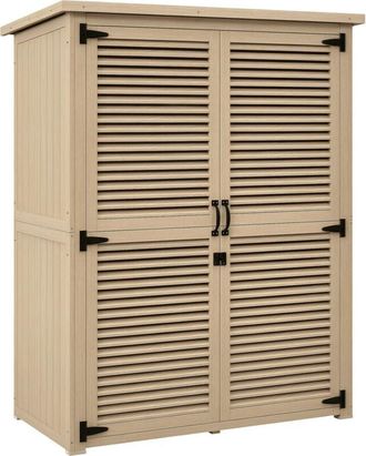 OUTSUNNY Cobertizo De Madera 0,83 M&sup2; 127x65x168 Cm Armario De Exterior De Madera Con 2 Puertas De Persiana 2 Estantes 2 Asas Y Techo Impermeable