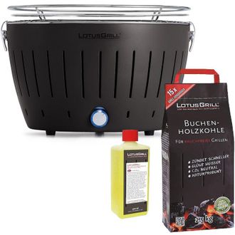 Lotus Grill Barbacoa Negra Con Pilas Y Cable De Alimentaci&oacute;n Usb + 2,5kg De Carb&oacute;n De Haya + Gel Combustible 500ml - Lotus Grill