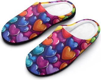 Generic Rainbow Love Heart Womens Slippers Warm House Slippers Indoor House Shoes with Anti-Skid Rubber Sole